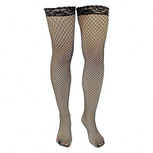

Чёрные чулки сетка с гипюровым кантом