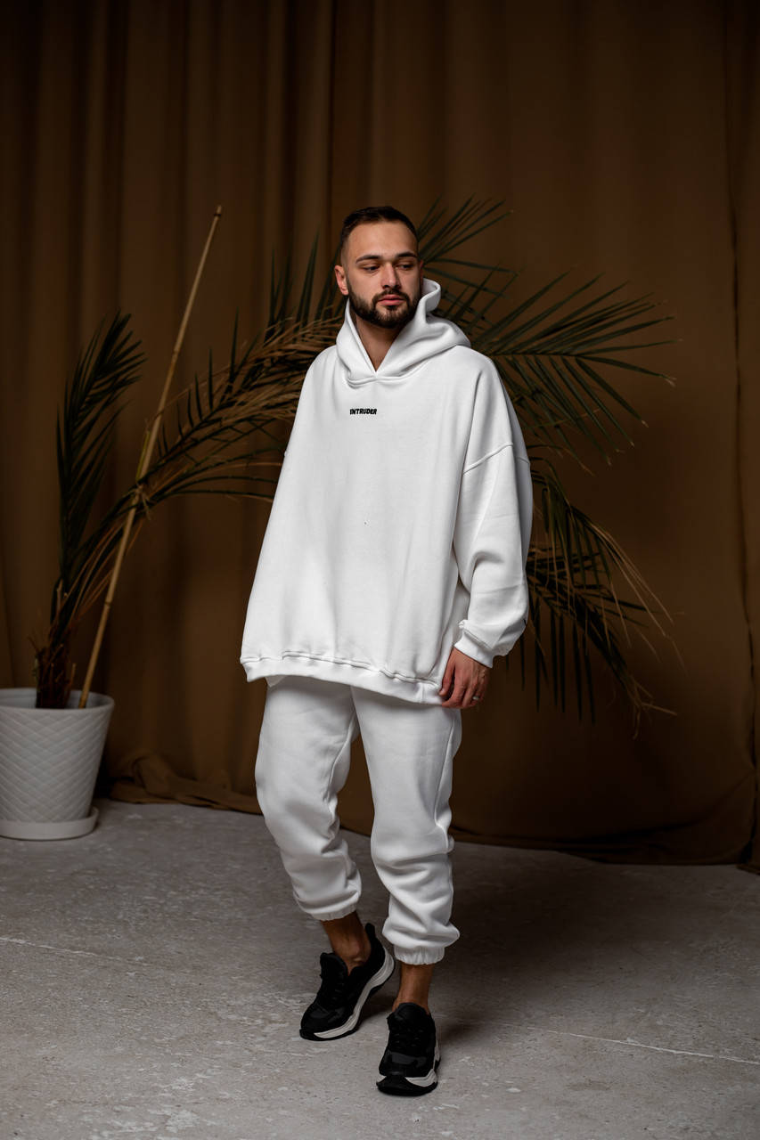 

Спортивный костюм мужской ОВЕРСАЙЗ зимний на флисе Bowl белый | Комплект теплый Кофта + Штаны ЛЮКС качества