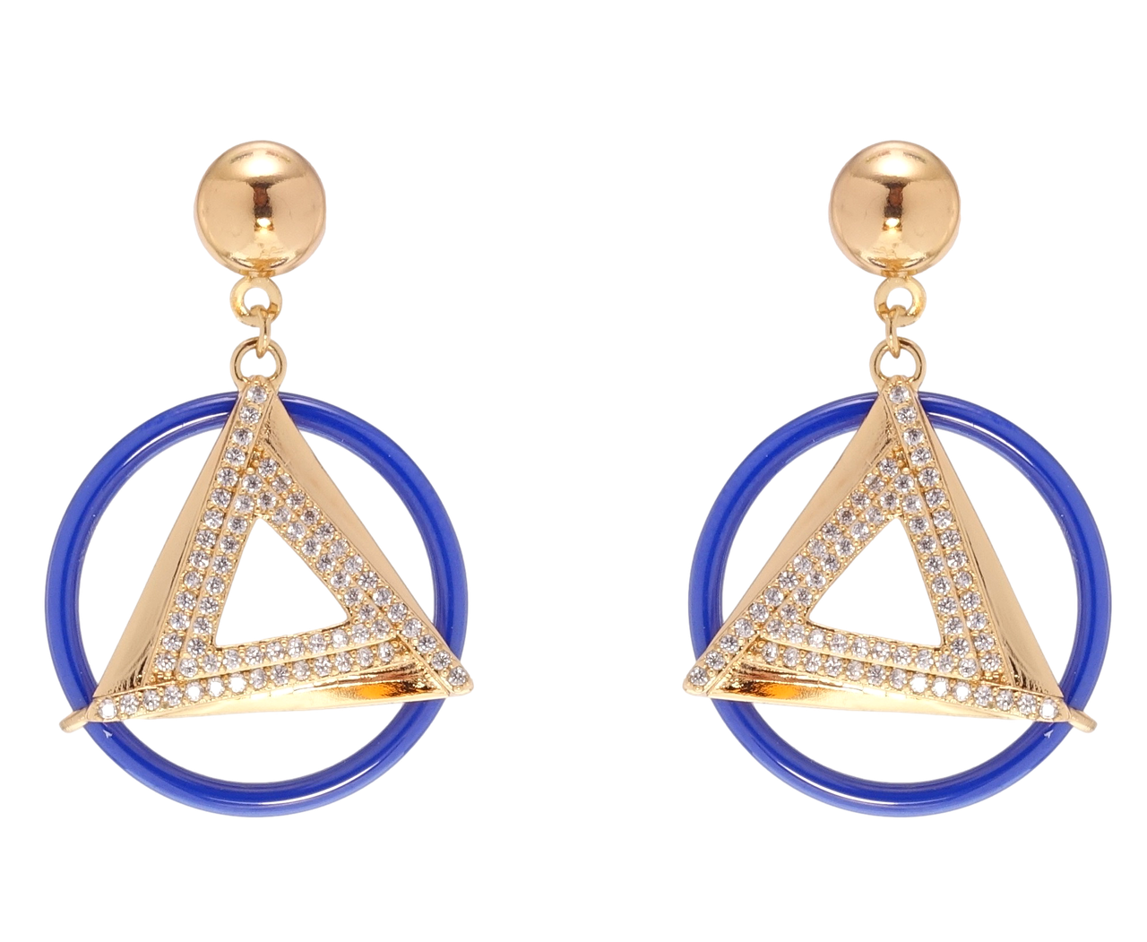 

Серьги Xuping Позолота 18K гвоздики (пусеты) "Подвески треугольники в колечках из синей керамики"