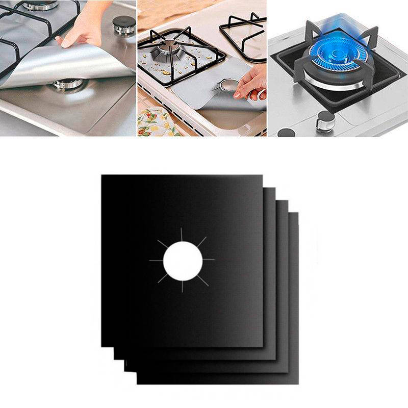 

Чорна накладка на газову плиту (27х27см), антипригарний килимок на плиту, багаторазові захисні накладки