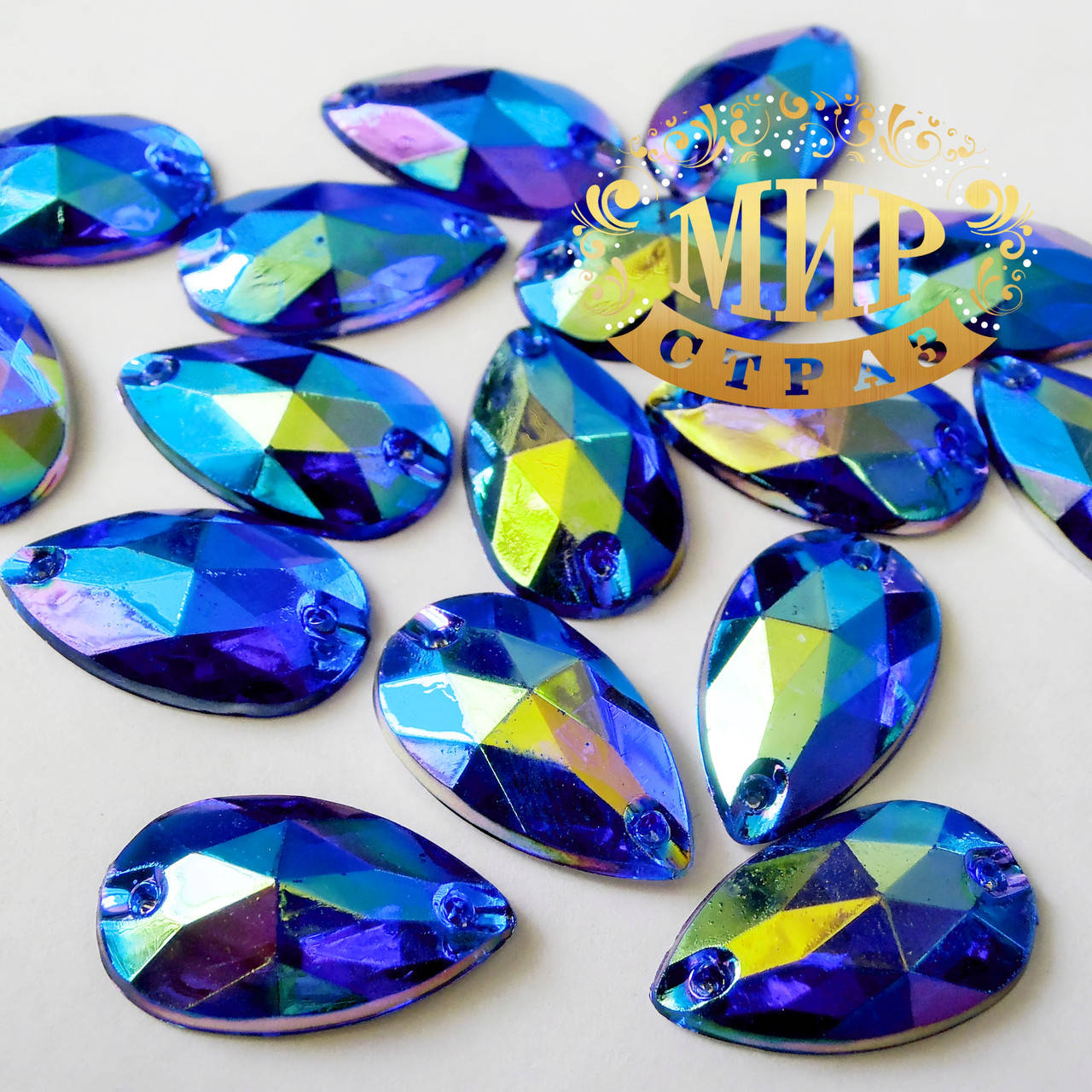 

Нашивные акриловые камни,11х18мм, форма Капля, цвет Sapphire АВ, 1шт