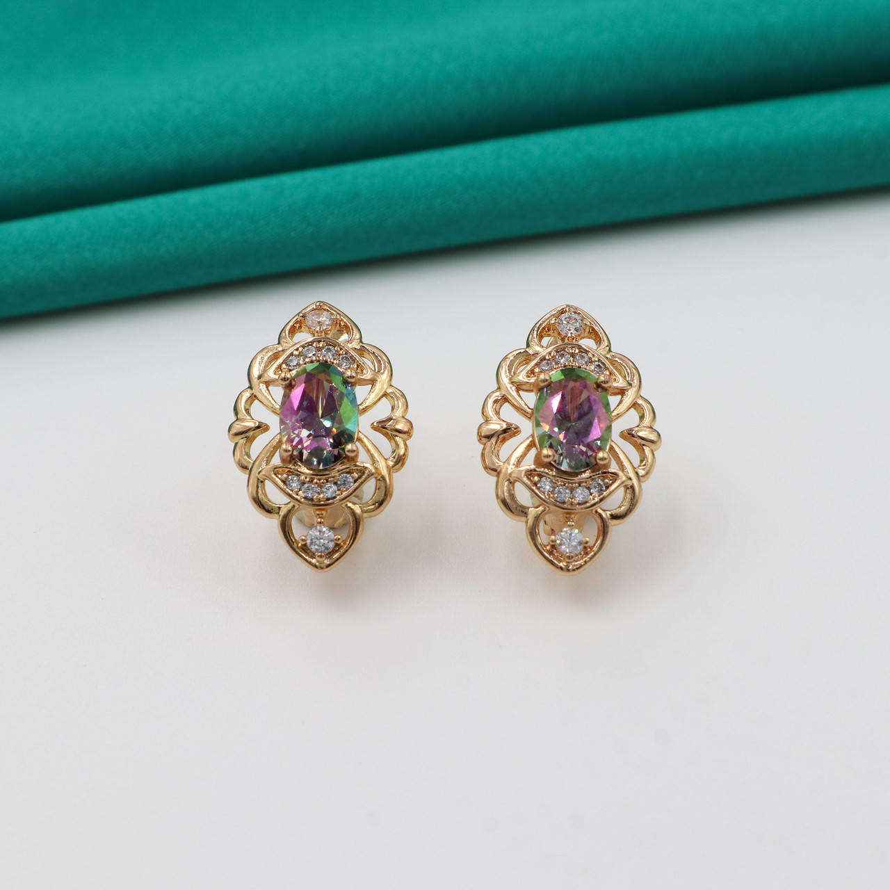 

Серьги "Ажурный Овал", хамелеон, Swarovski, англ.замок, медзолото Xuping, 18К