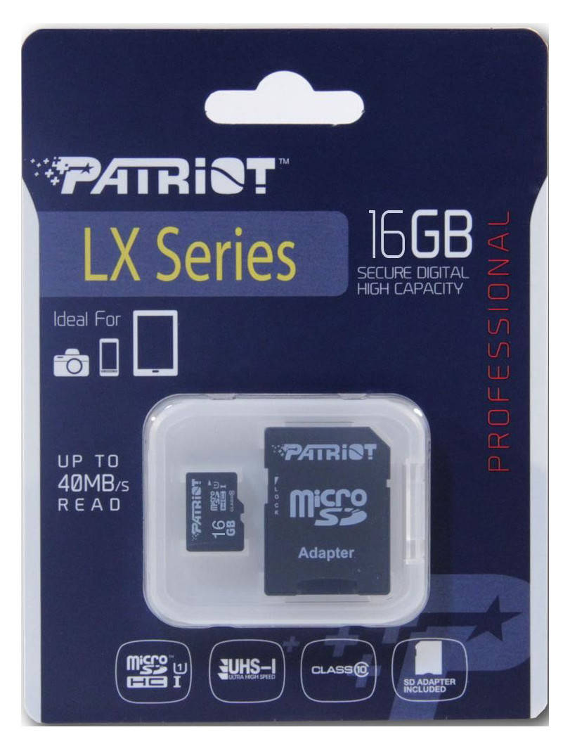 

Карта памяти Patriot LX Series microSDHC 16GB Class10 (PSF16GMCSDHC10)