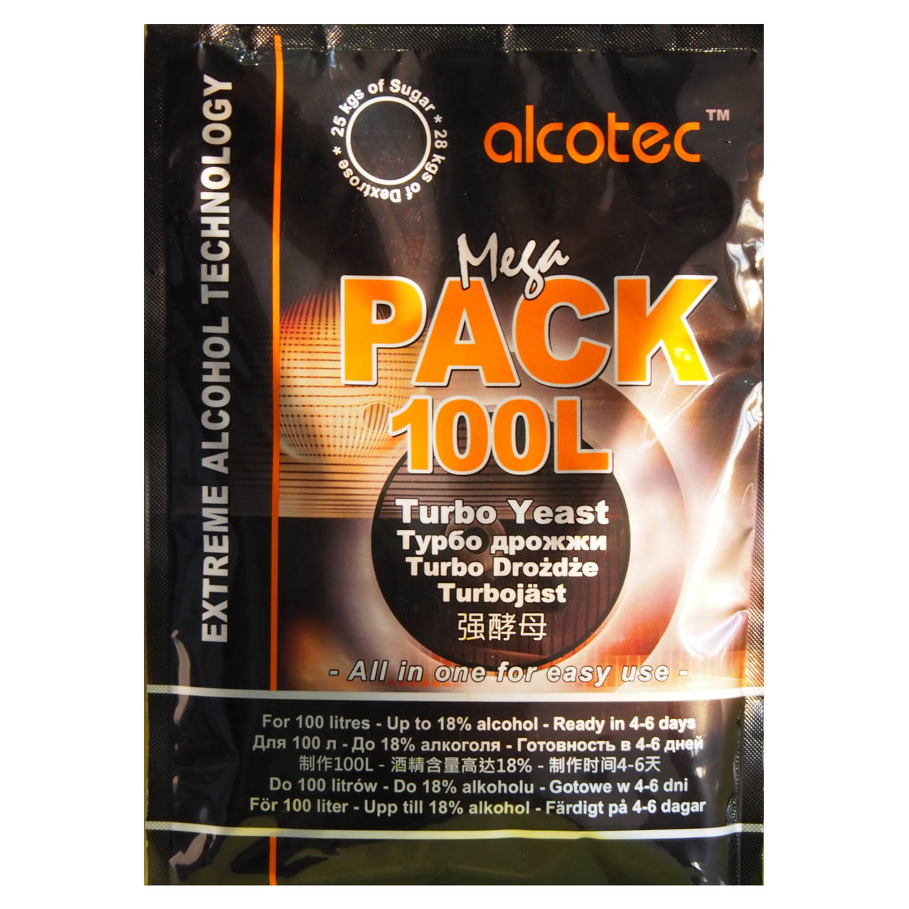 

Сухие турбо дрожжи Alcotec Mega Pack 100L, 390 г