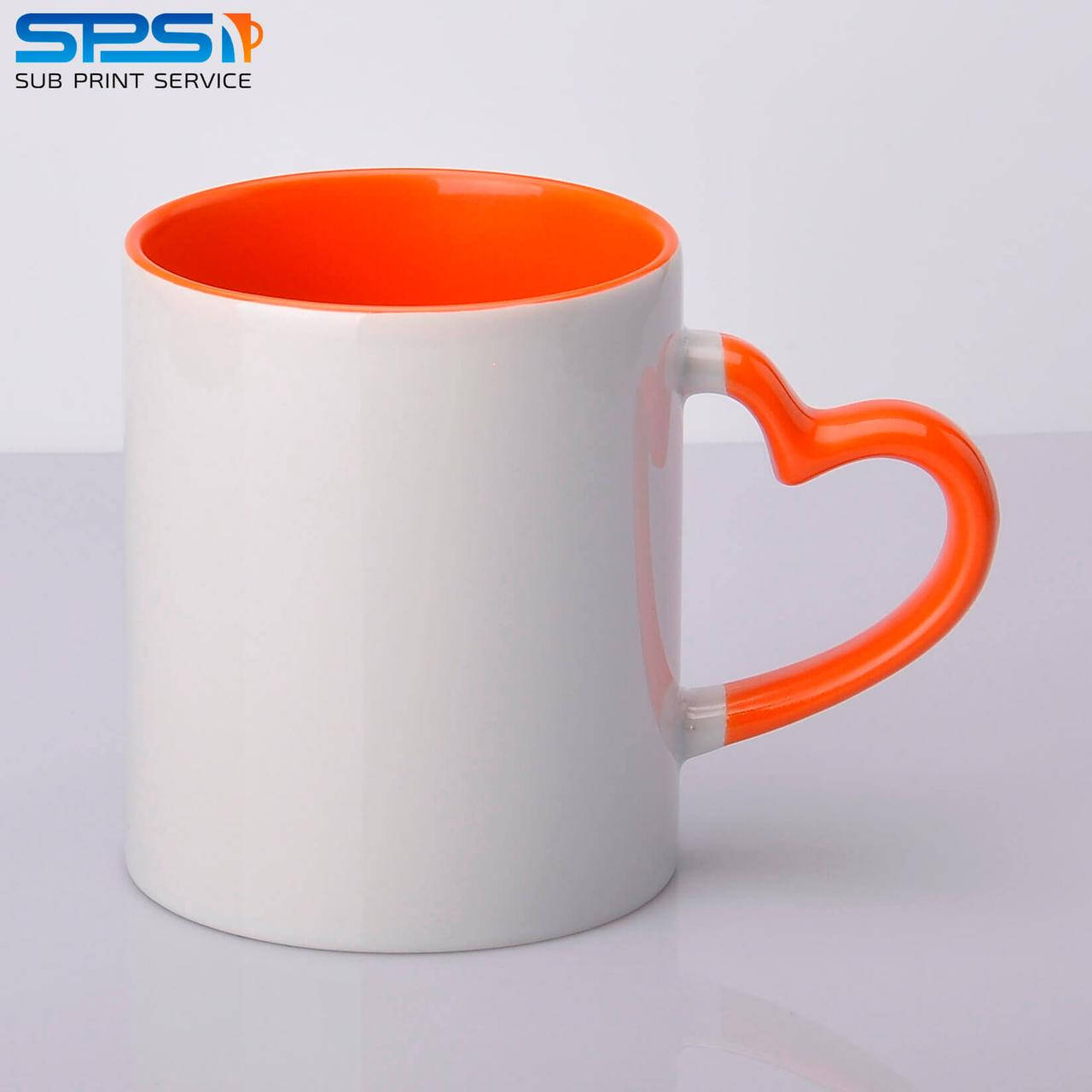 

Чашка сублимационная белая Love оранжевая внутри и ручка 330мл