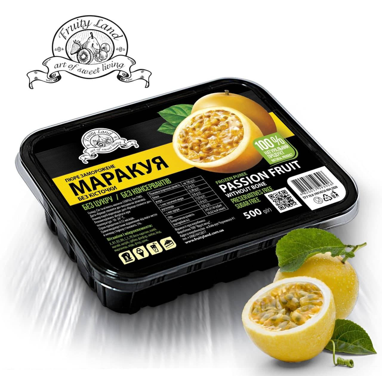 

Маракуйя без косточки пюре Fruityland замороженное без сахара,500г