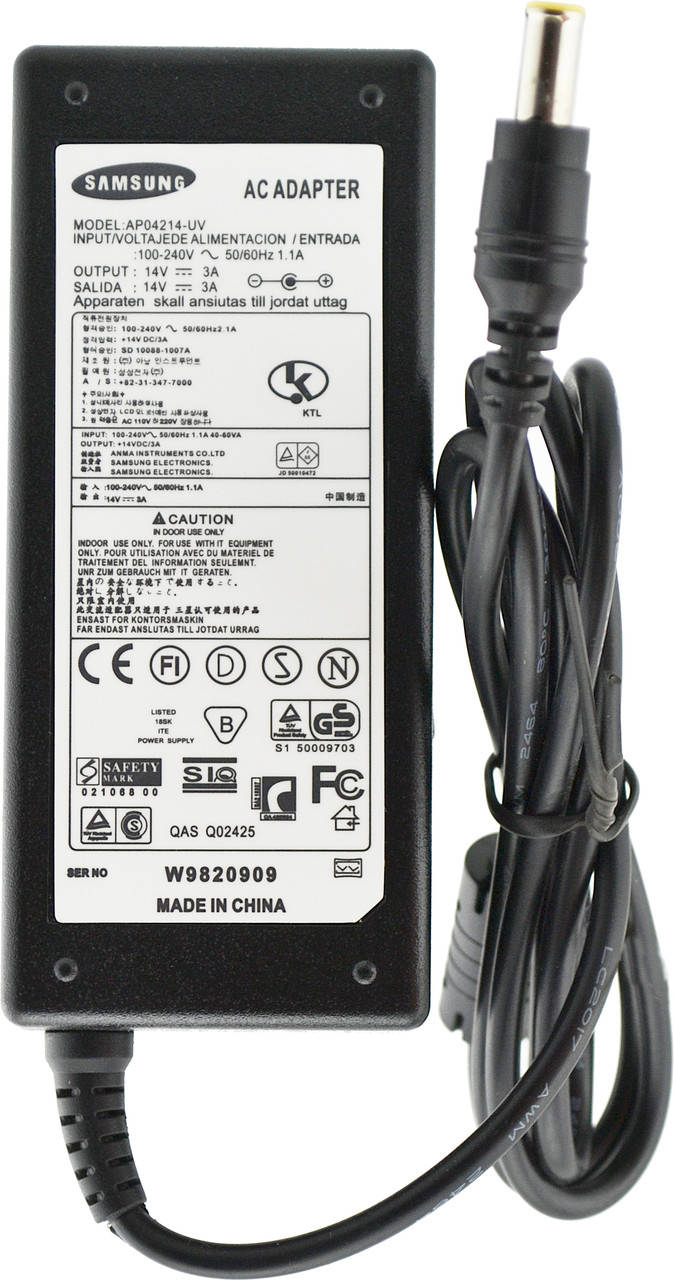 

Блок питания для монитора Samsung 14V 3A 42W 6.5x4.4 мм + кабель питания (DC3596)
