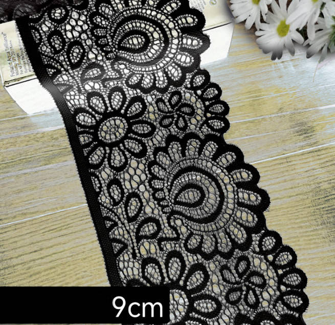 

Кружево стрейч 9см, цвет - черный, Лимонный