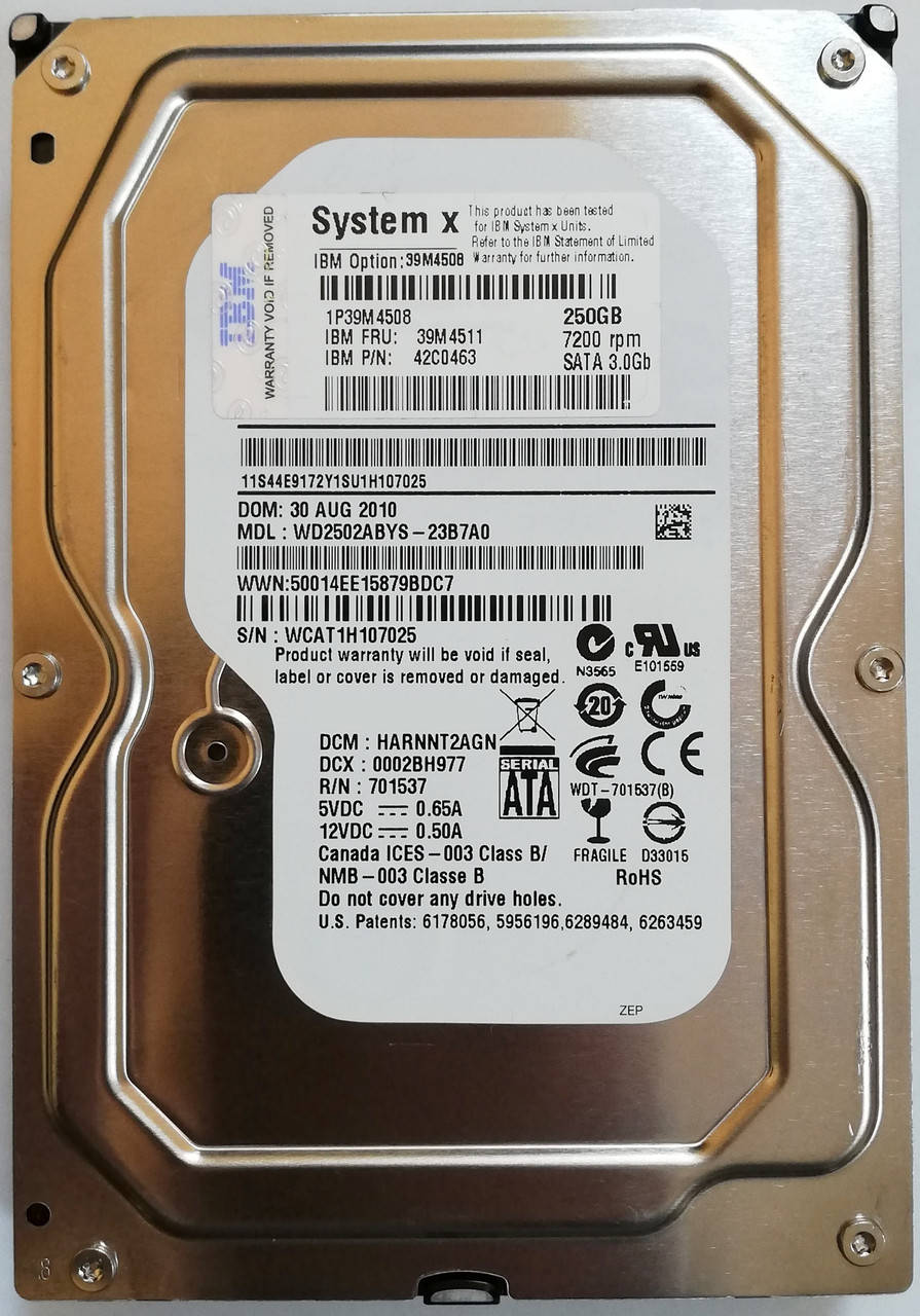 

Жесткий диск для компьютера Western Digital 250GB 3.5" 16MB 7200rpm 3Gb/s (WD2502ABYS) SATAII Б/У