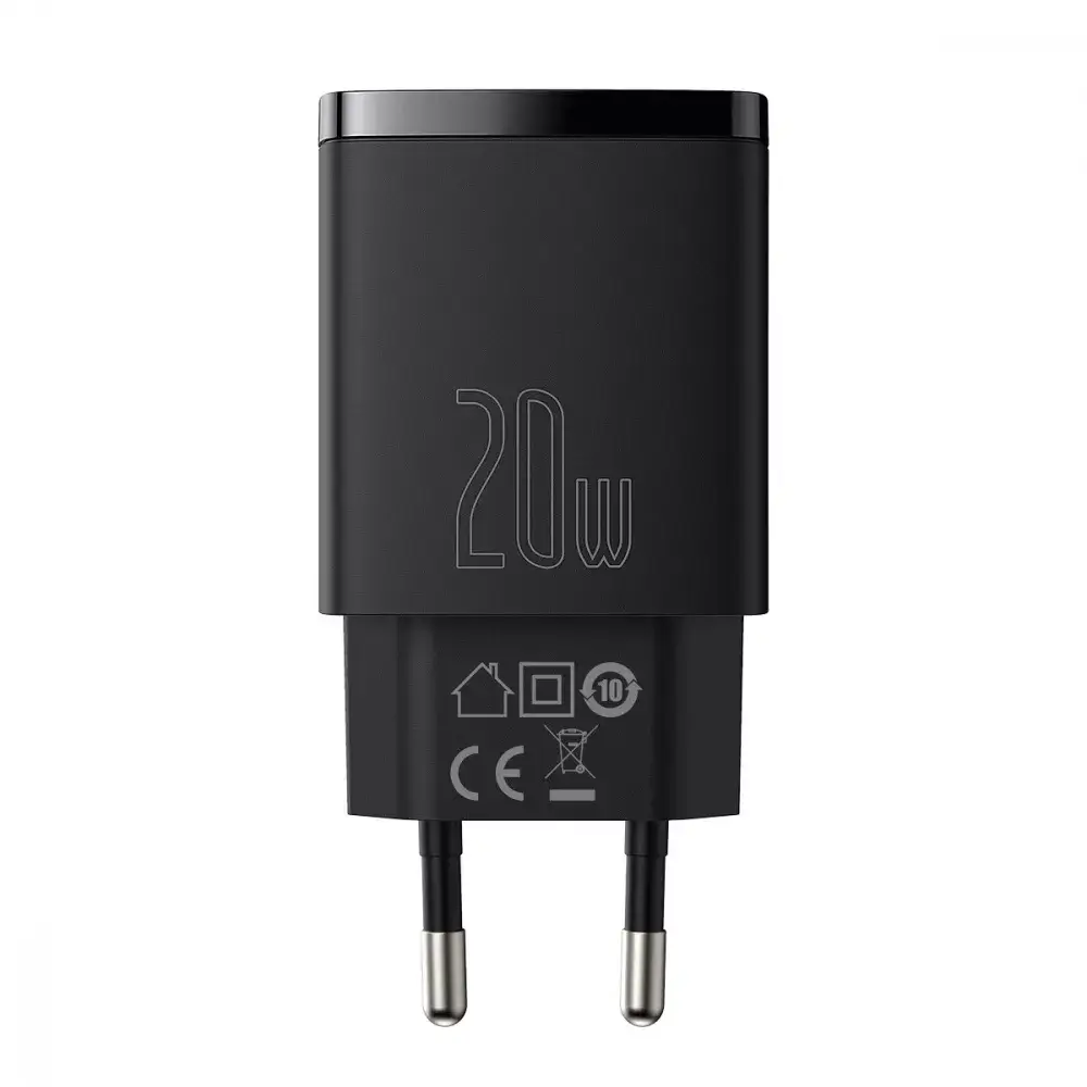 

Сетевое зарядное устройство Baseus Compact Quick Charger 20W QC+ PD (1Type-C + 1USB) блок для зарядки черный