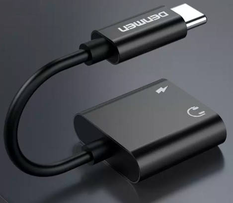 

Переходник / Адаптер наушников DENMEN DU07 Type C to Type C+3.5mm Black, Черный