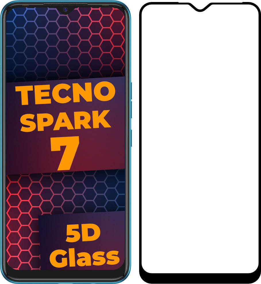 

5D стекло Tecno Spark 7 (Защитное Full Glue) Black (Техно Спарк 7), Черный