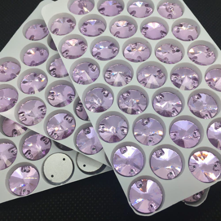 

10мм. RIVOLI Круглые пришивные стразы Light Violet. Стекло., Фиолетовый