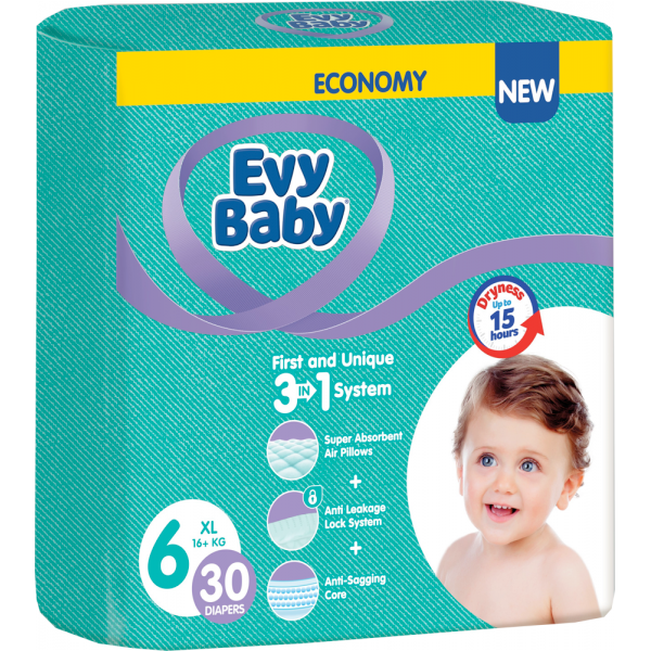 

Дитячі підгузки Evy Baby 6 XL (16+ кг) 30 шт., Белый