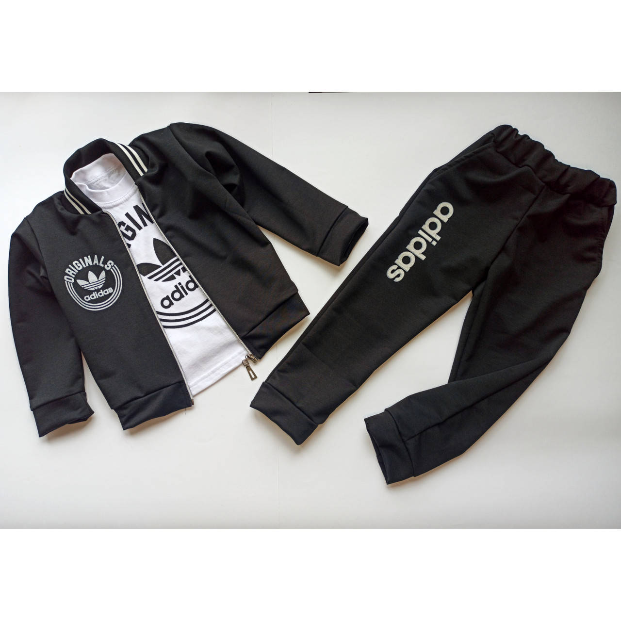 

Спортивный костюм для мальчика, рост 104-110 см (кофта + штаны + футболка) цвет: чёрный