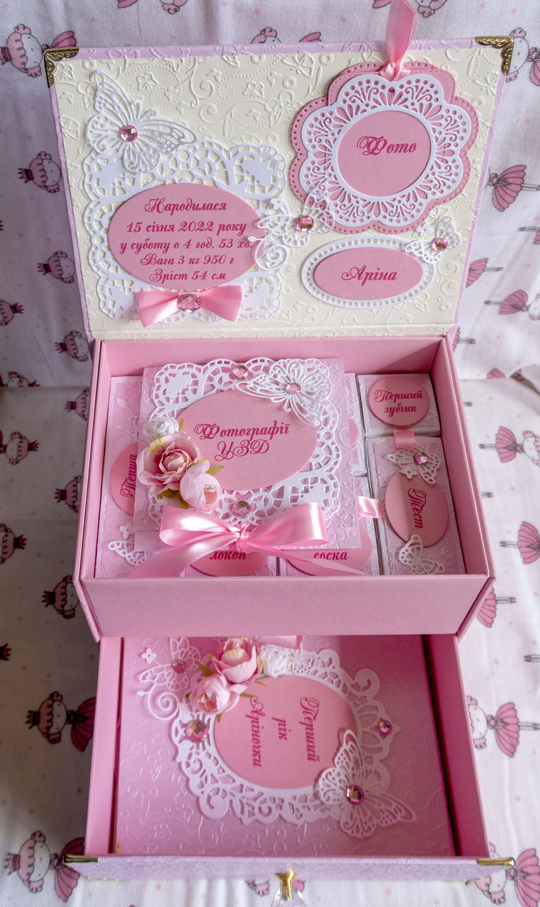 

Сундук - комод 2-х ярусный с шухлядой Мамины сокровища для девочки +набор для локона + альбом