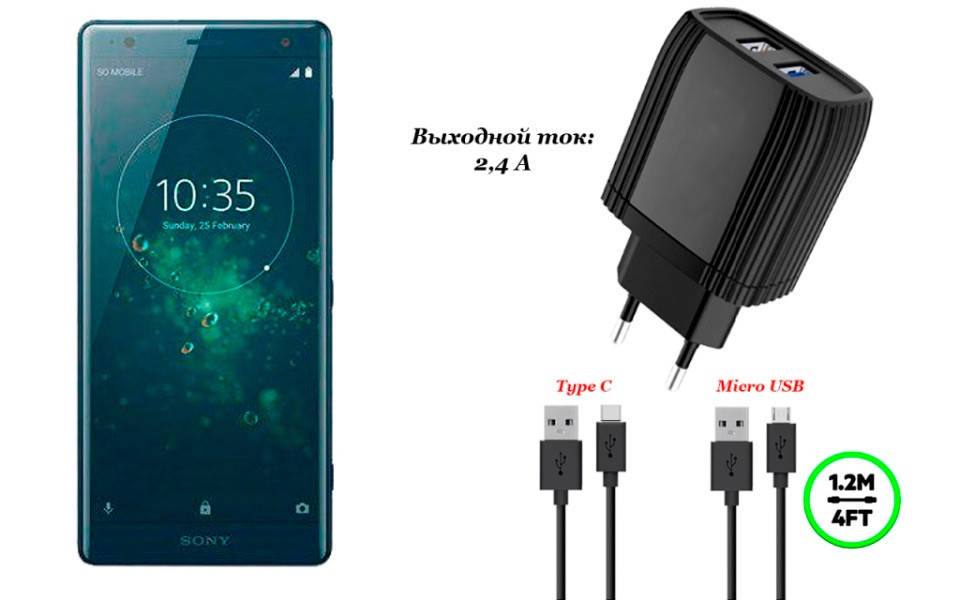 

Сетевое зарядное устройство для Sony Xperia XZ2 H8266, Черный