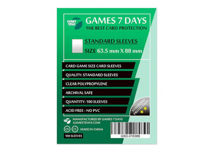 

Протектори для карт Games7Days (63,5 х 88 мм, Card Game, 100 шт.) (STANDART)
