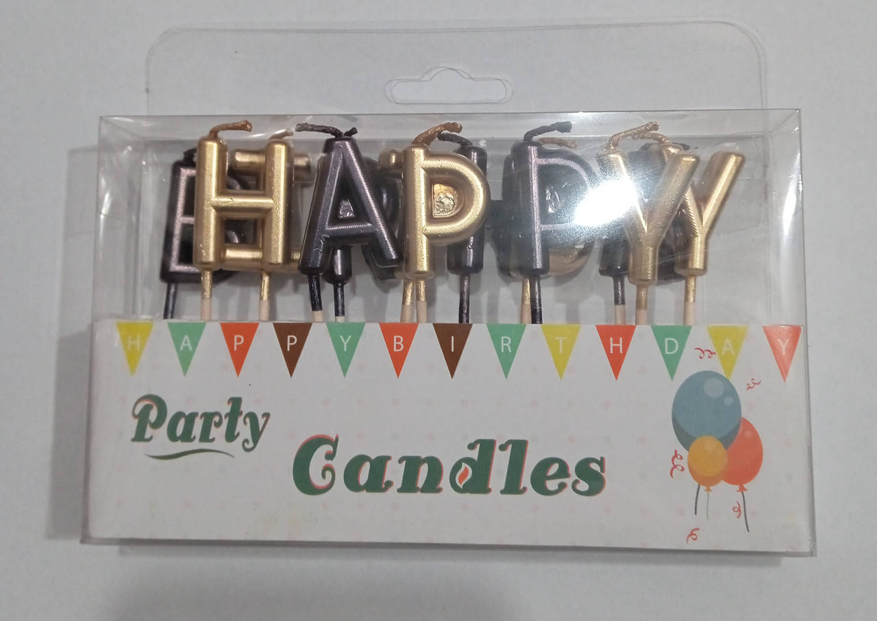 

Свечи в торт буквы "Happy Birthday" Чорно-золотой