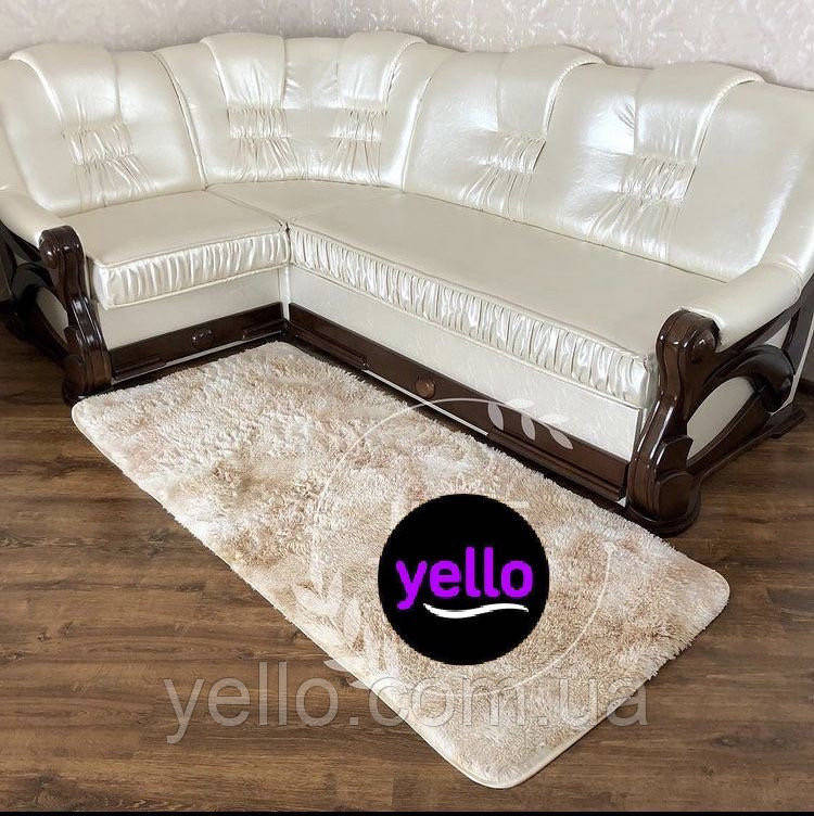 

Бежевый меховый ворсистый коврик Травка 200х90 | Прикроватный коврик с длинным ворсом