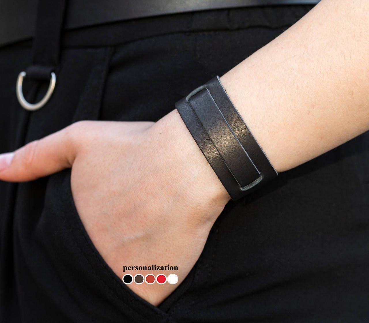 

Черный кожаный браслет с красивой пряжкой 6520 (Ручная работа)