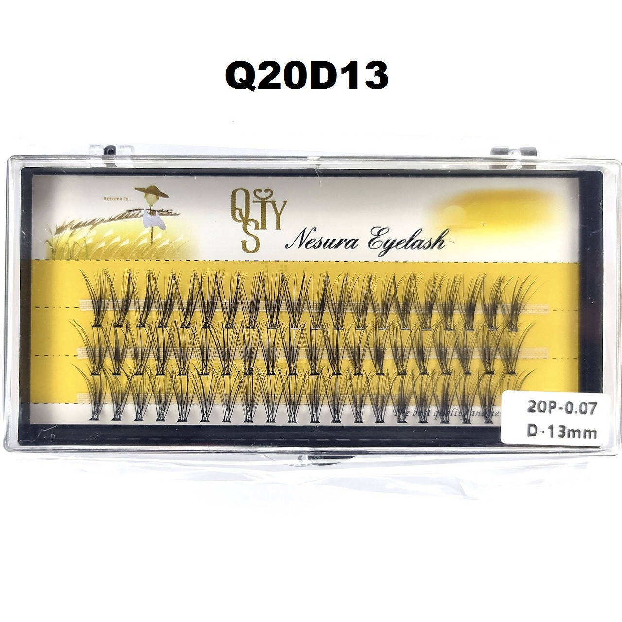 

Ресницы QSTY Nesura Eyelash 20D, 13 мм, изгиб D, 0,07, 60 пучков Несура ресницы пучками, реснички, Черный