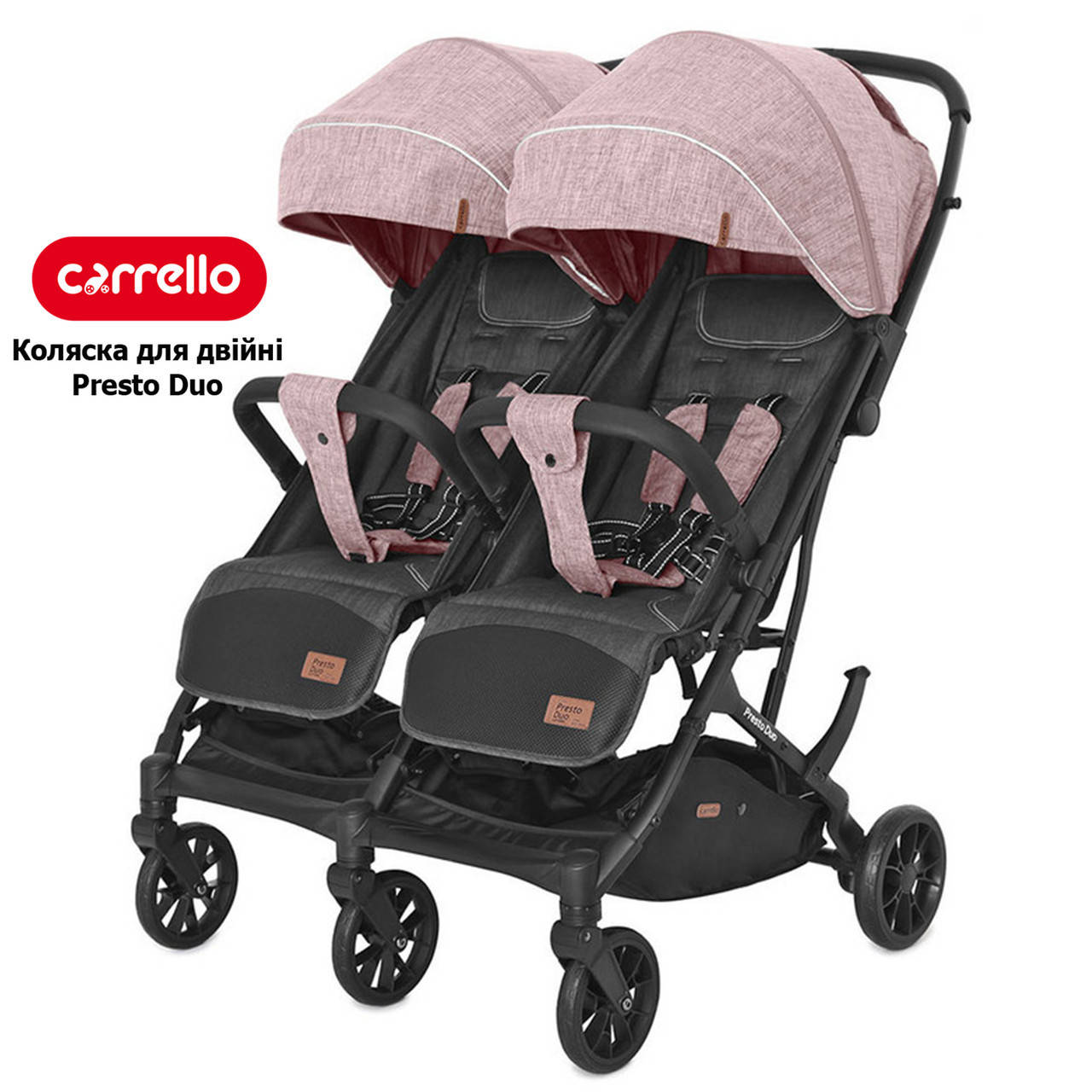

Прогулочная коляска для двойни CARRELLO Presto Duo CRL-5506 Cherry Pink +дождевик Розовая, Розовый