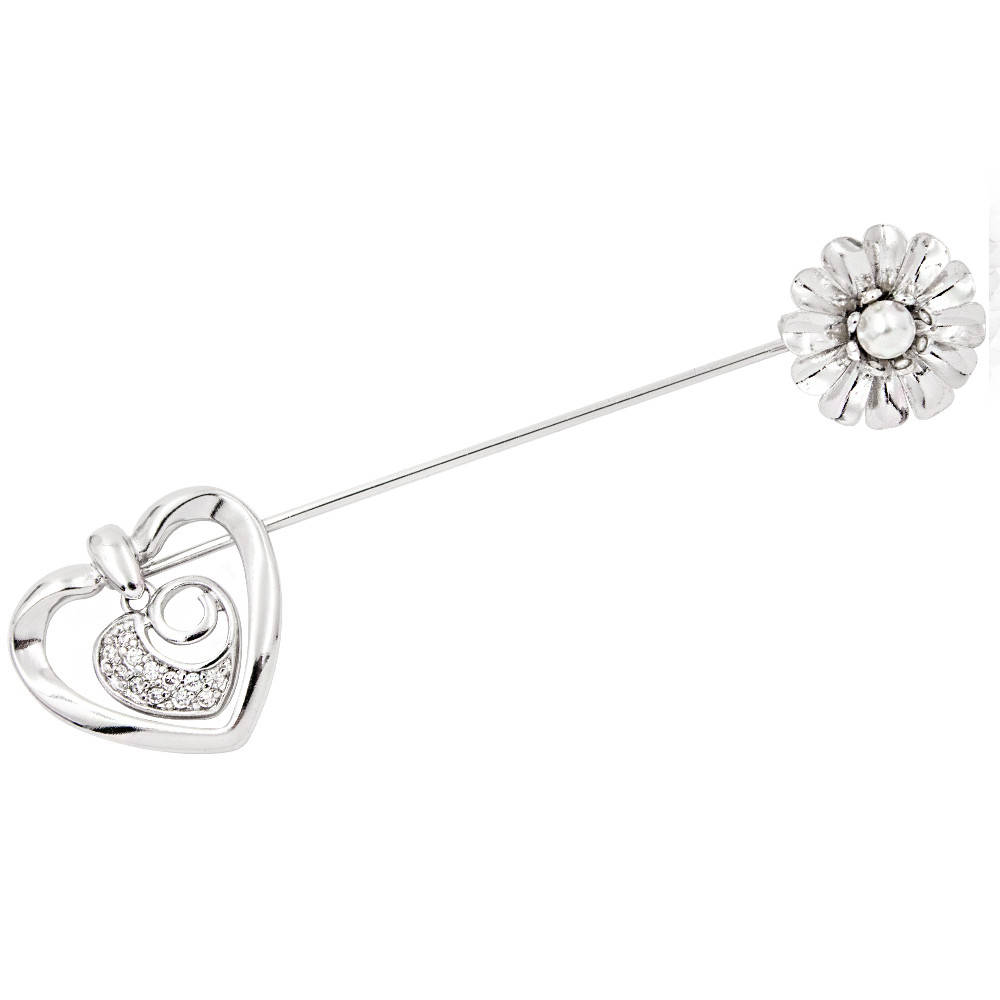 

Брошь родий "Цветок с сердцем"