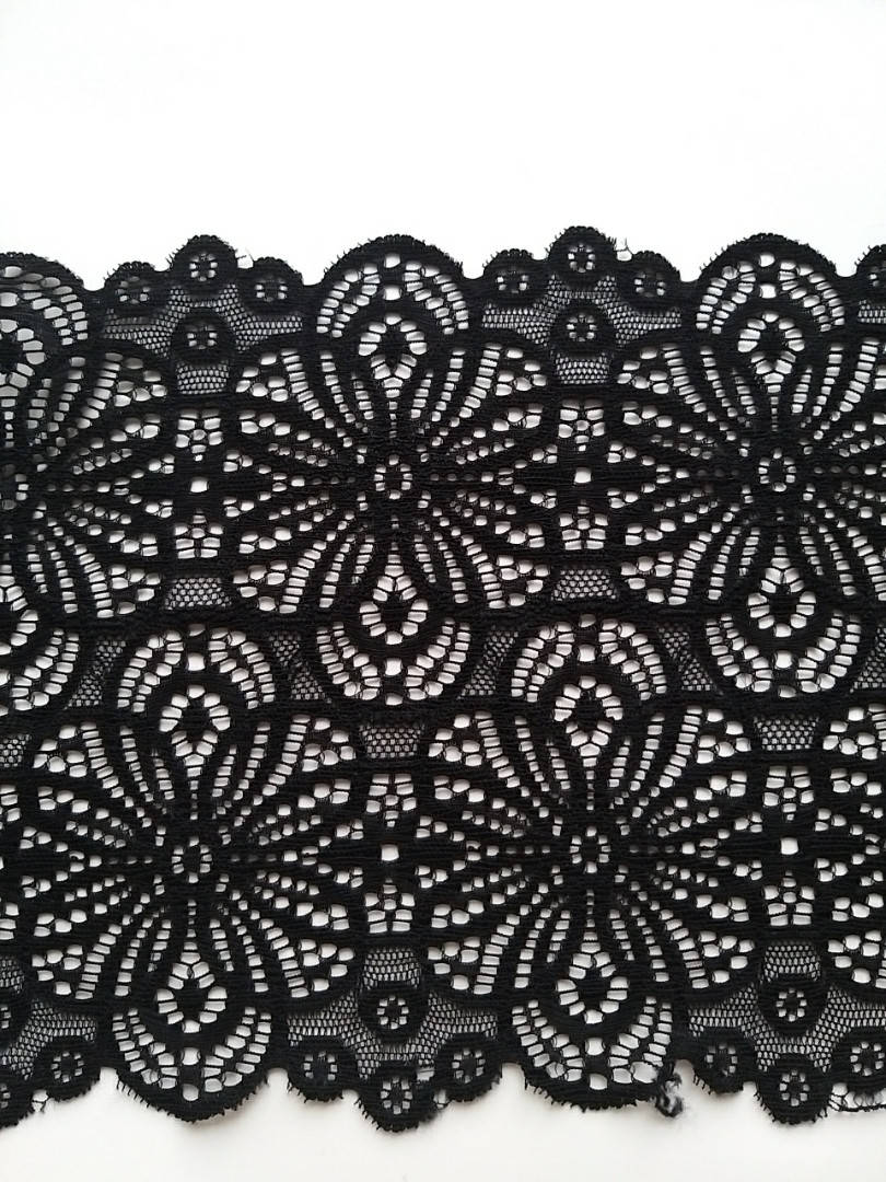 

Кружево стрейч гипюр черное ширина 19 см, Черный