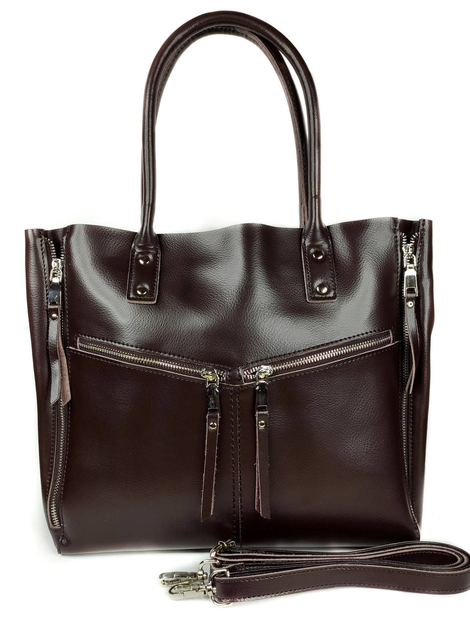 

Женская кожаная сумка на плечо с удобными круглыми ручками "Margaret" темно-коричневая, Коричневый