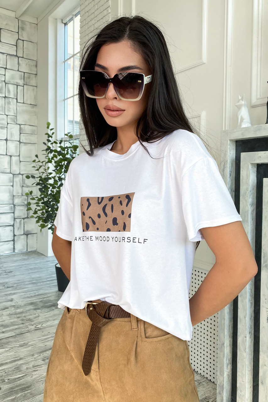Классическая женская футболка с принтом 1713 (42 48р) в расцветках - фото 8 - id-p1378231966