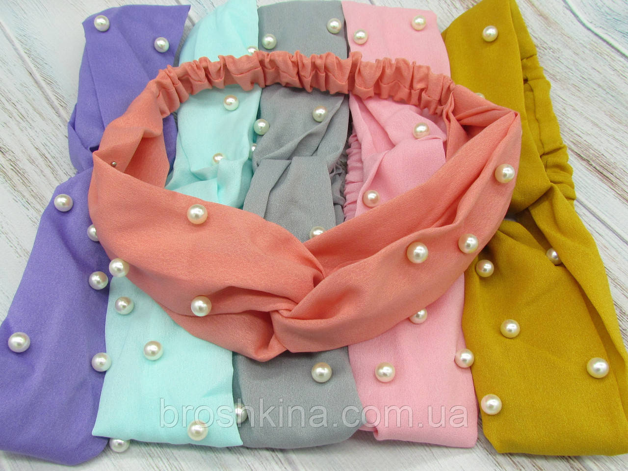 Пов'язки Чалма ширина 5.5 см з перлами 6 шт/уп., фото 1