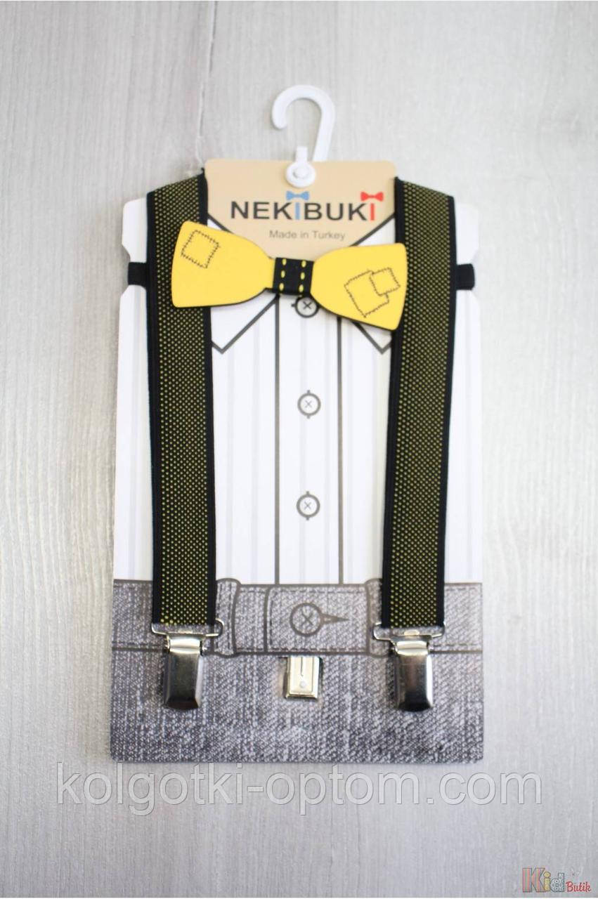 ОПТОМ Метелик дерев'яний з підтяжками чорно-жовтими "Заплатка" Nekibuki 2125000715131, фото 1