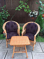 Комплект меблів для саду з дерева і лози 2 крісла Стандарт + кавовий столик квадратний Woody Світле дерево