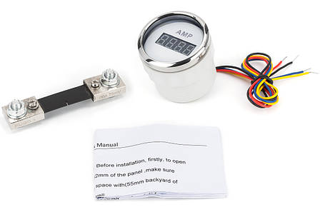 Цифровий амперметр З ВИМІРНИКОМ I GAUGE 52MM з функцією попередження (білий) LED дисплей, фото 2