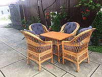 Комплект меблів для саду з дерева і лози 4 крісла Стандарт + стіл прямокутний 90х60 Woody Світле дерево