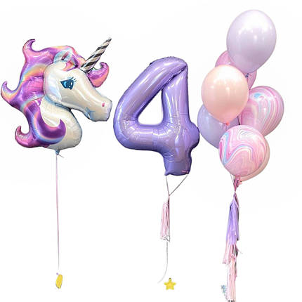 Красиві кульки на день народження з Єдинорогом і куля цифра 4, фото 2