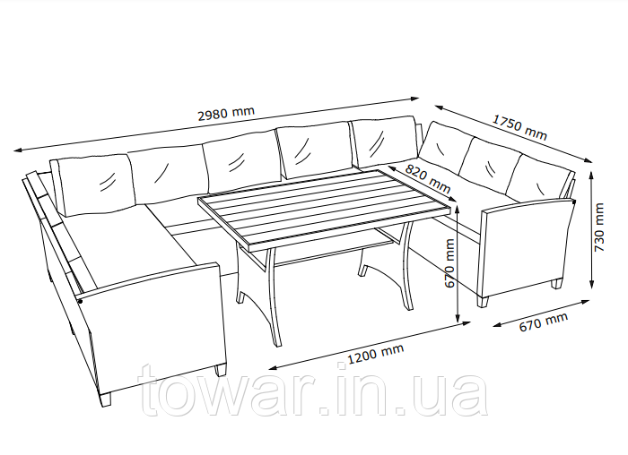 Комплект садовой мебели из искусственного ротанга 9-местная софа стол Черный - фото 4 - id-p1378275066