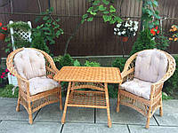 Комплект меблів для саду з дерева і лози 2 крісла Стандарт + стіл прямокутний 90х60 Woody Світле дерево
