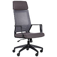 Крісло комп'ютерне офісне сіре для працівників Twist хрестовина black з високою спинкою із сітки TM AMF