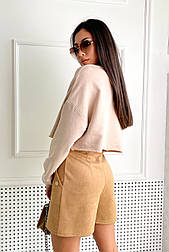 Стильні шорти з високою посадкою, замша на дайвінгу, кавові, розмір S M XL