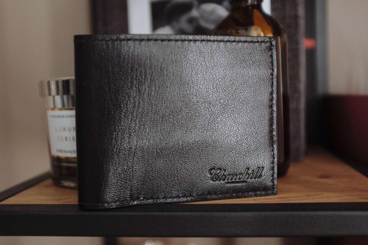 Портмоне чоловіче шкіряне компактне з натуральної шкіри ручної роботи "Classic Black", фото 1