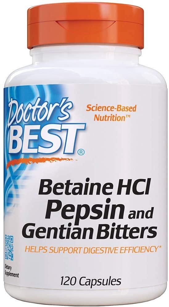 Бетаїн гідрохлорид пепсин Doctor's Best Betaine HCI Pepsin Gentian Bitters 120 капсул