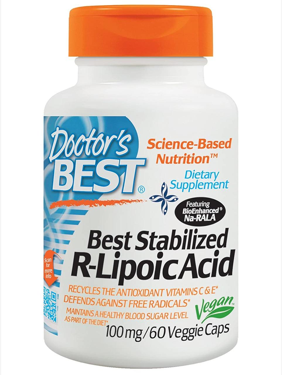 Стабілізована R-ліпоєва кислота Doctor's Best Stabilized R-Lipoic Acid 100mg 60 капсул