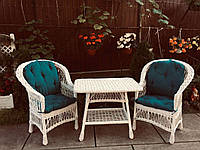 Комплект меблів для саду з дерева і лози 2 крісла Стандарт + стіл прямокутний Woody Білий + темно-зелений