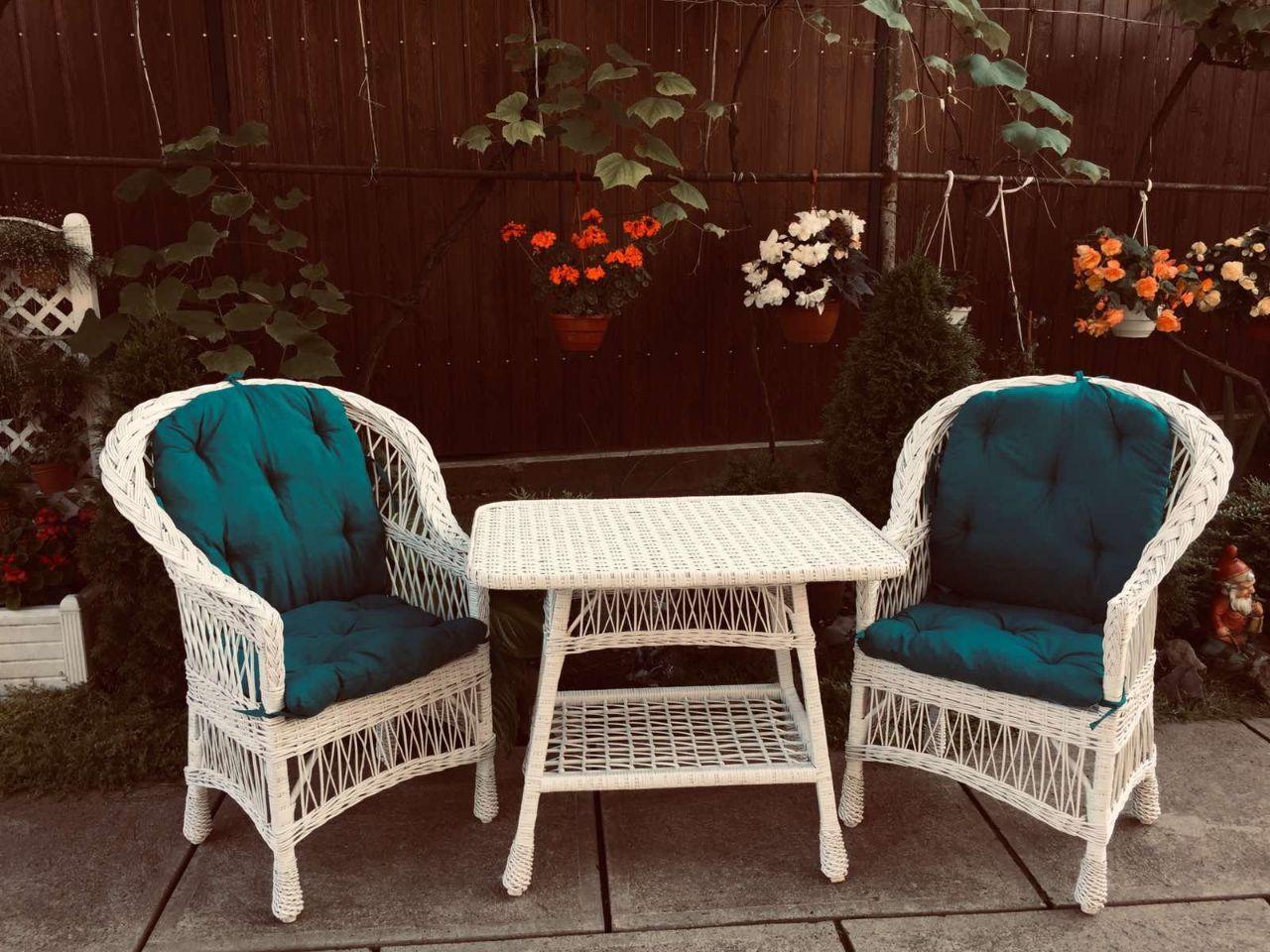 Комплект меблів для саду з дерева і лози 2 крісла Стандарт + стіл прямокутний Woody Білий + темно-зелений - фото 1 - id-p1378295559