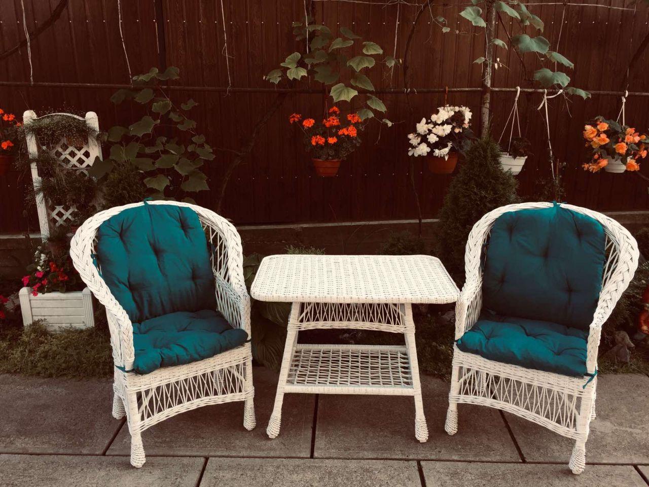 Комплект меблів для саду з дерева і лози 2 крісла Стандарт + стіл прямокутний Woody Білий + темно-зелений - фото 2 - id-p1378295559