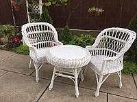 Комплект меблів для саду з дерева і лози 2 крісла Х1 + кавовий столик Гриб круглий Woody Білий без подушок