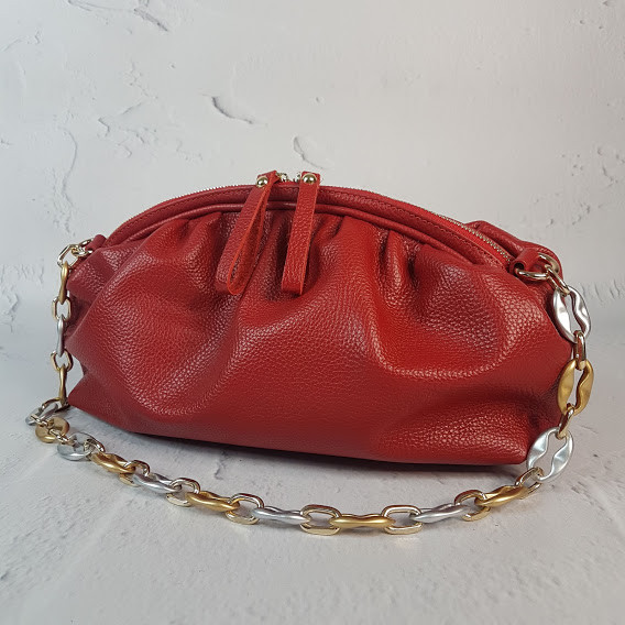 Сумка жіноча "Діва" натуральна шкіра, червона флотар, фото 1