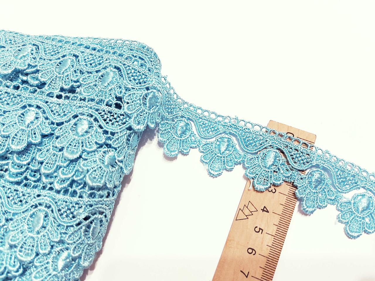 Мереживо макраме 35 мм. Голуб. Ціна за 1 метр.